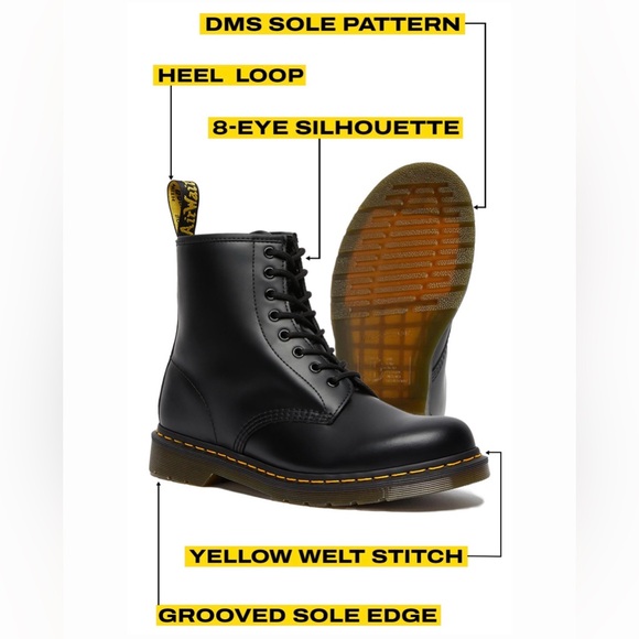 Dr Martens 1460 black leather boot w/canary yellow stitching/air ware sole. Sz 8 - Picture 2 of 11